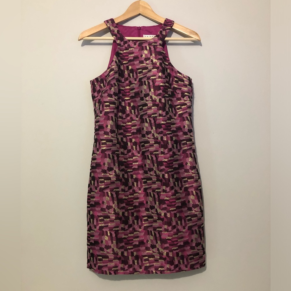 Trina Turk Purple Pink Sheath Mini Dress Women’s 0 Halter Sleeveless Cocktail